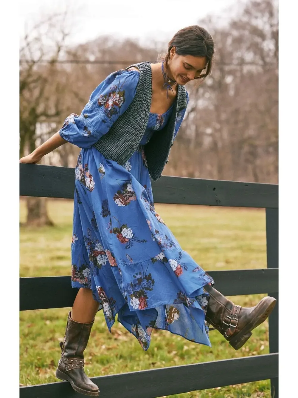 Free People Bohemian Witchy Fairy Morning Glory Maxi Dress Bluebell Size XL